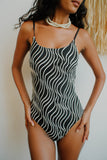 STORM - Jacquard White on Black One piece Swimsuit