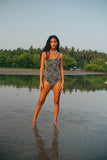STORM - Jacquard White on Black One piece Swimsuit