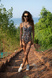 Branded reversible printed black monokini swimsuit by Goya Swim Company