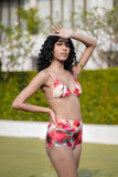 Mallow  - Ruched High Waist Bikini in Rose Mallow flower print