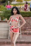 Mallow  - Ruched High Waist Bikini in Rose Mallow flower print