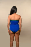 POCKETS -  Blue Tube swimsuit w/ green piping and front pockets