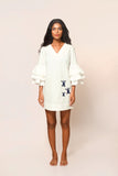 ARRIBADA -  Frilled Sleeve Mini  Dress  w/ embroidered turtles